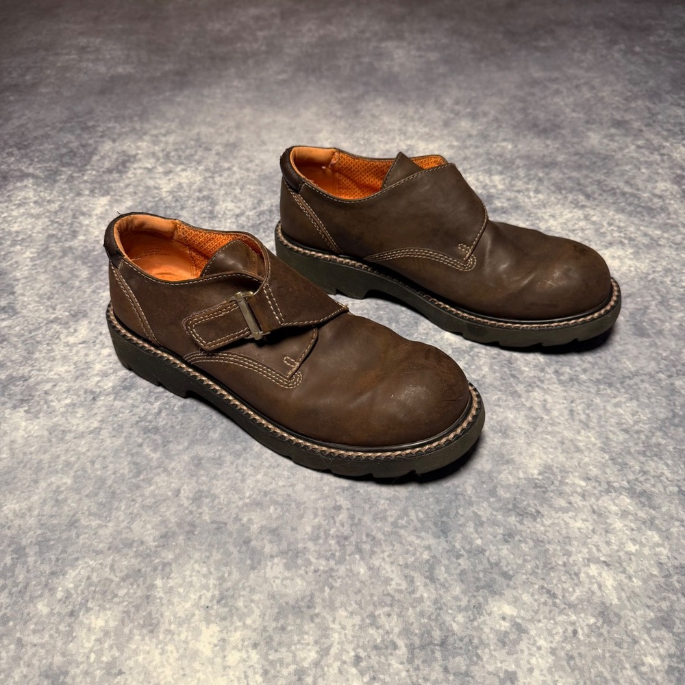 Vtg 90s Faded Glory Chunky Monk Strap Loafers Brown Leather Lug Sole Shoes 8.5